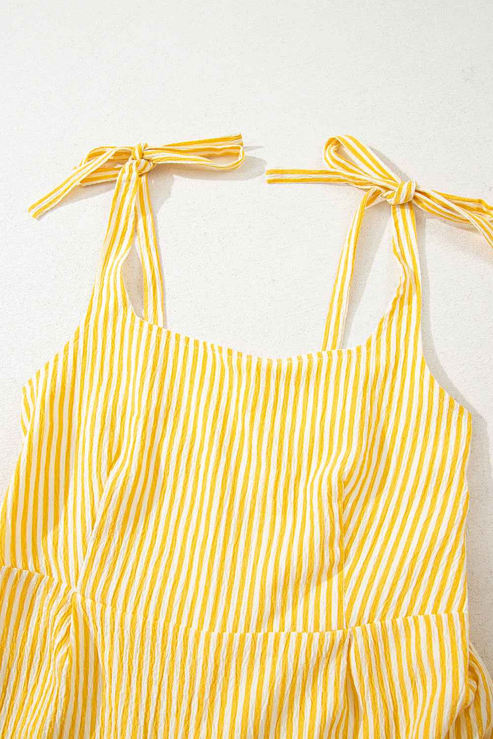 Yellow Stripe Tie Strap Smocked Back Wide Leg Romper 88fa0a59a3fe85f7