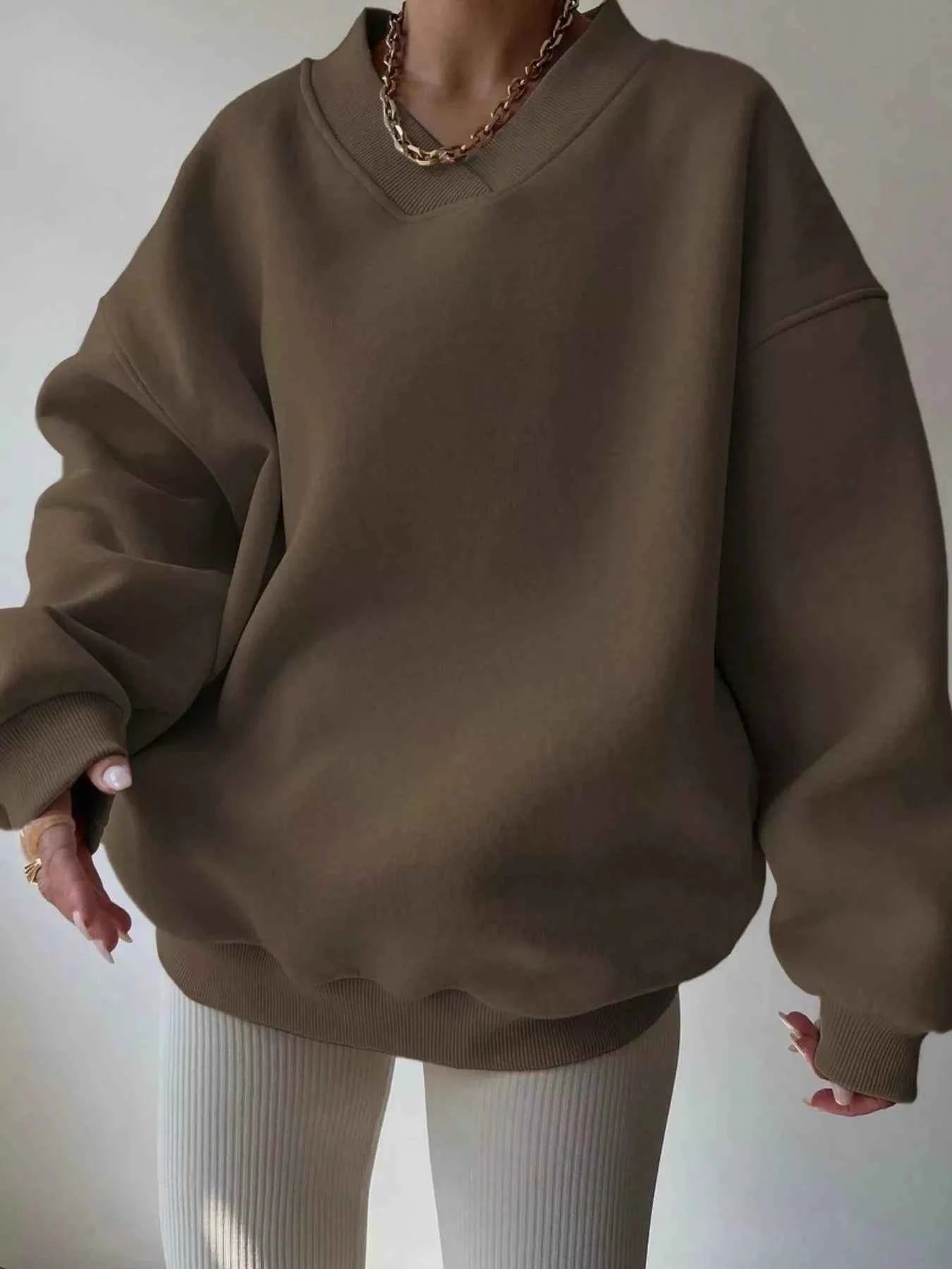 Dropped Shoulder Long Sleeve Oversized Sweatshirt Brown 8931736d3d03407d83c4d457dea35ca6-Max-Origin