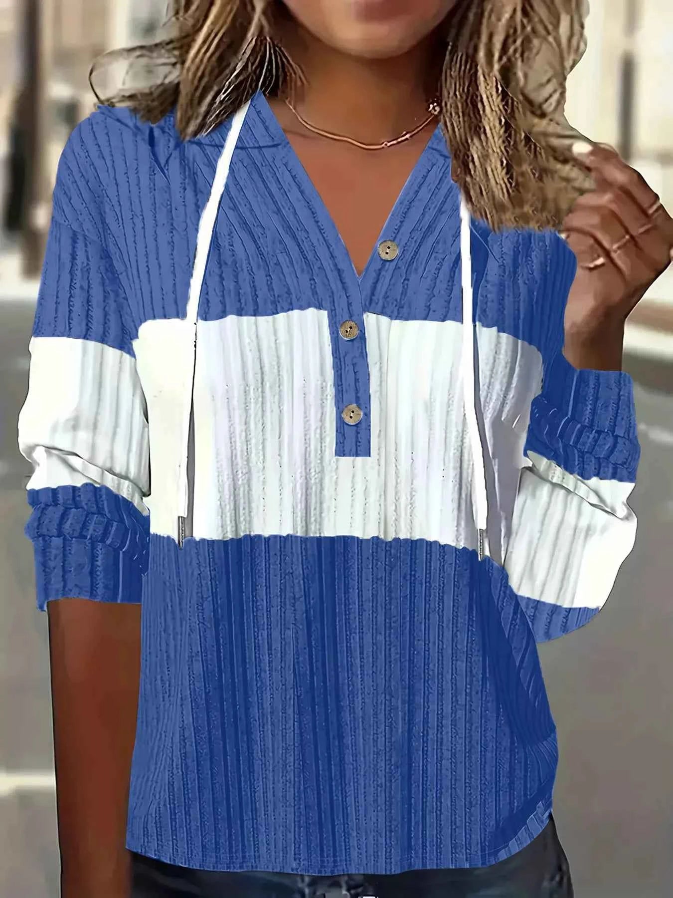 Color Block Drawstring Long Sleeve Hoodie Blue 893188ad-1685-49df-bebb-3d07c95cf8c4-Max-Origin