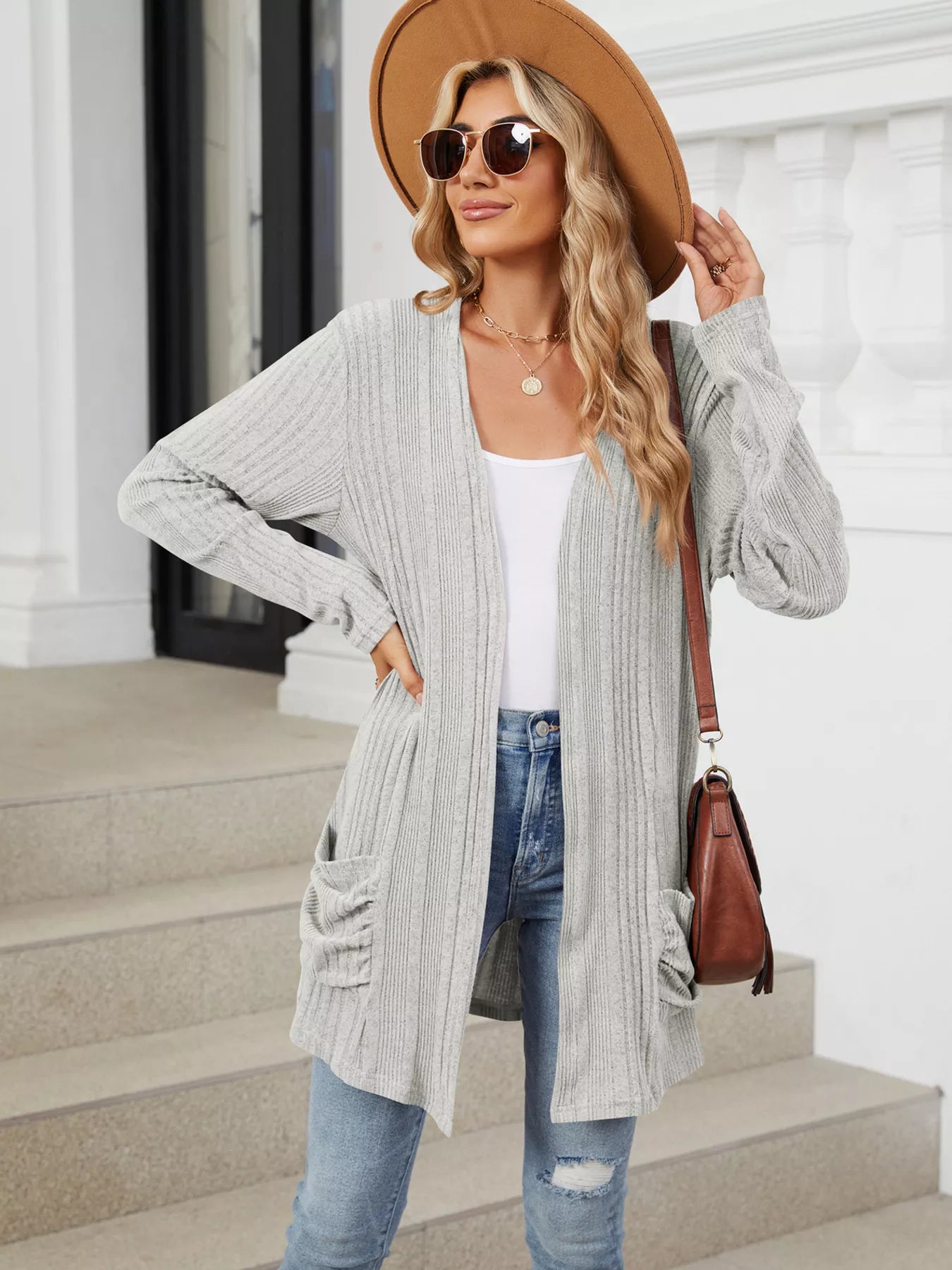 Open Front Long Cardigan Light Gray 89319243cf124761aebe6636e7f7d1ef-Max-Origin