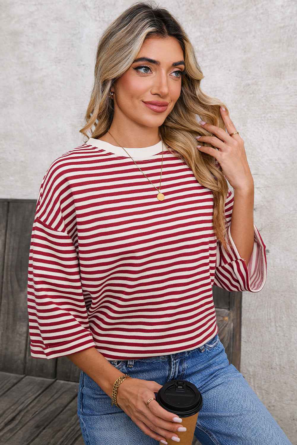 Red Striped Bowknot Backless T-Shirt 89539e0d2114dca7
