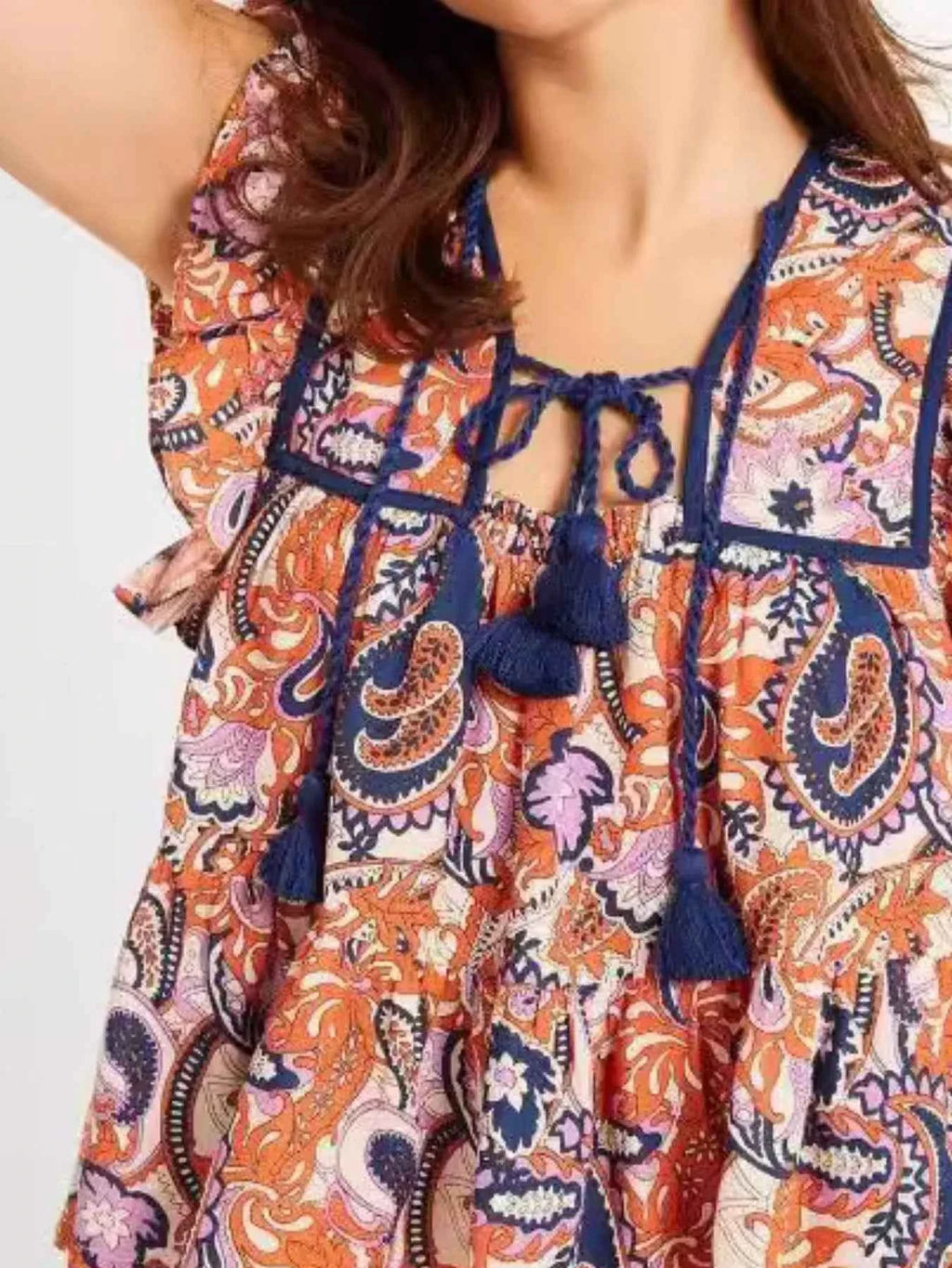 Tassel Ruffled Striped Blouse 89544766-aa40-4866-8bee-a823ffff127e-Max-Origin