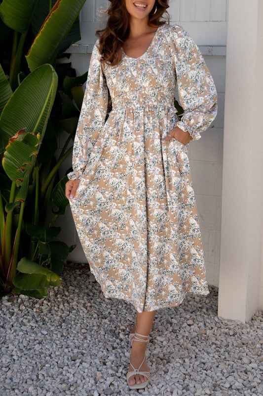 Floral Smocked Puff Sleeve Maxi Dress 89578254-c151-4ae9-8e3d-590896ac8569