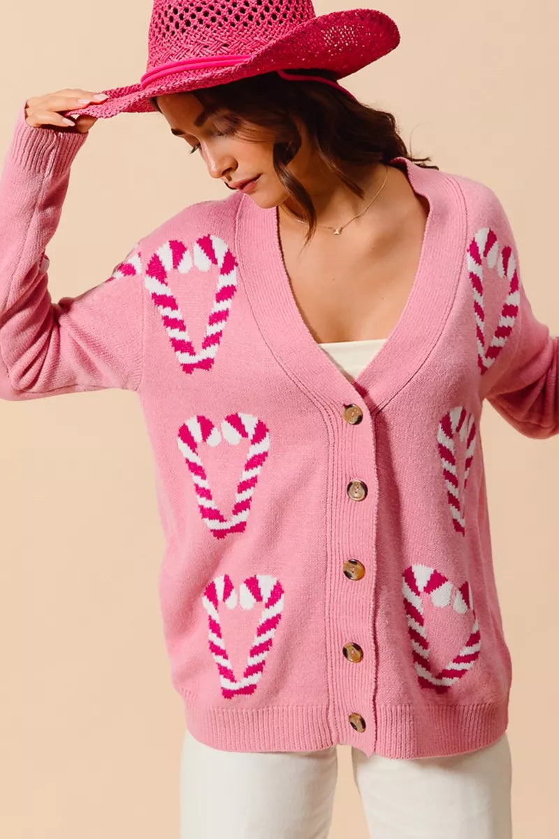 SO ME Christmas Candy Cane Button Front Sweater Cardigan 899010f34f8747019cef9ceedbc7bf5d-Max-Origin