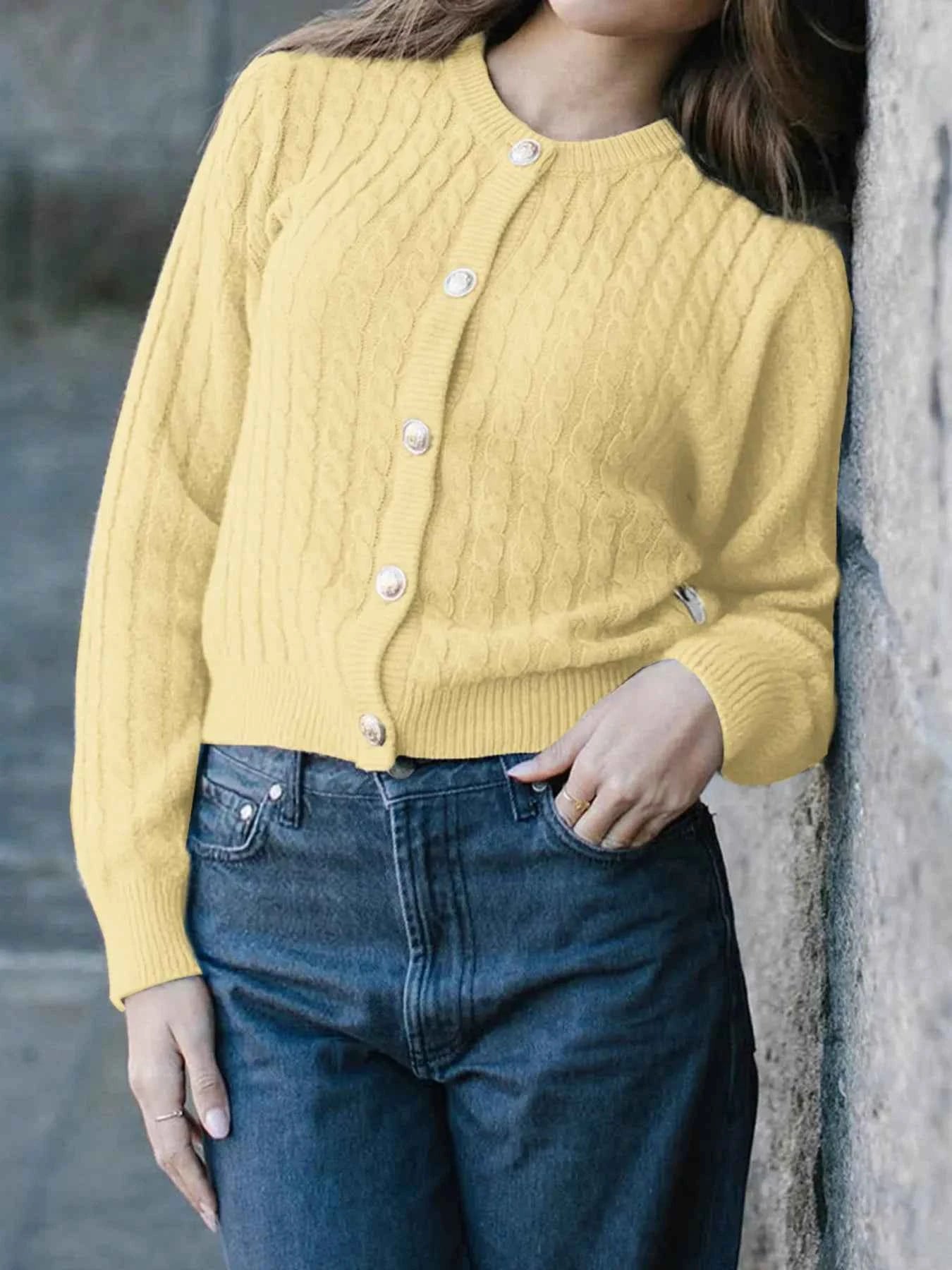 Cable Knit Button-Up Cardigan 89934999b9f2476ea5733f8c695211bf-Max-Origin