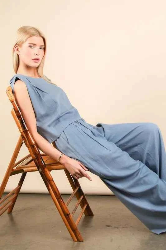 VERY J Solid Woven Top & Pants Set 89b7790cb6094fdcb20179db6314904e-Max-Origin