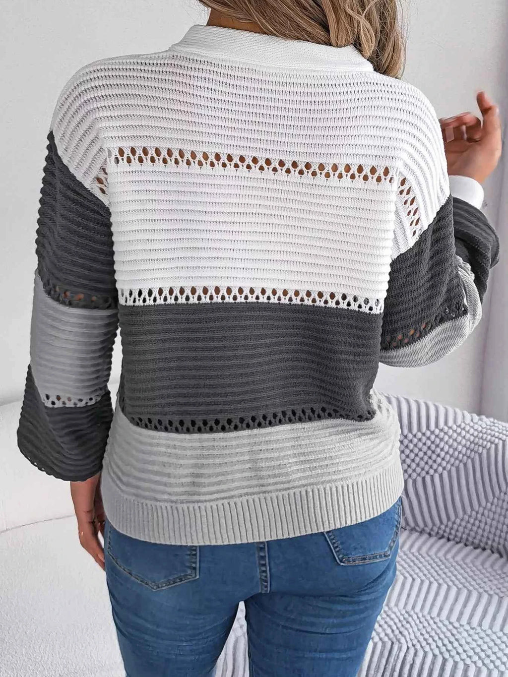 Color Block Striped V-Neck Button Detail Sweater 89d3da6a6cff4cf3b2bbb0963746d9ce-Max-Origin