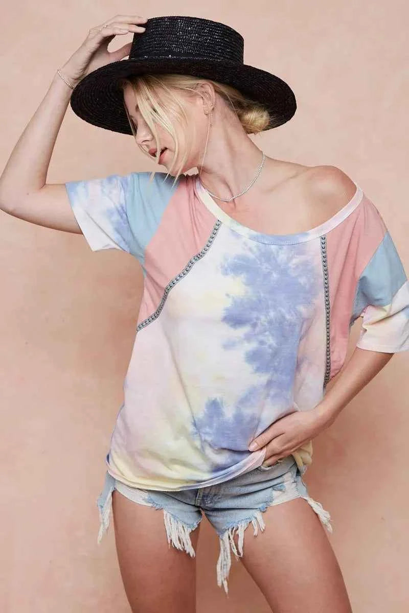 BiBi Tie Dye Printed Cotton Color Block T-Shirt 89db67fb84534a8ba5e1ba8bb301b775-Max-Origin