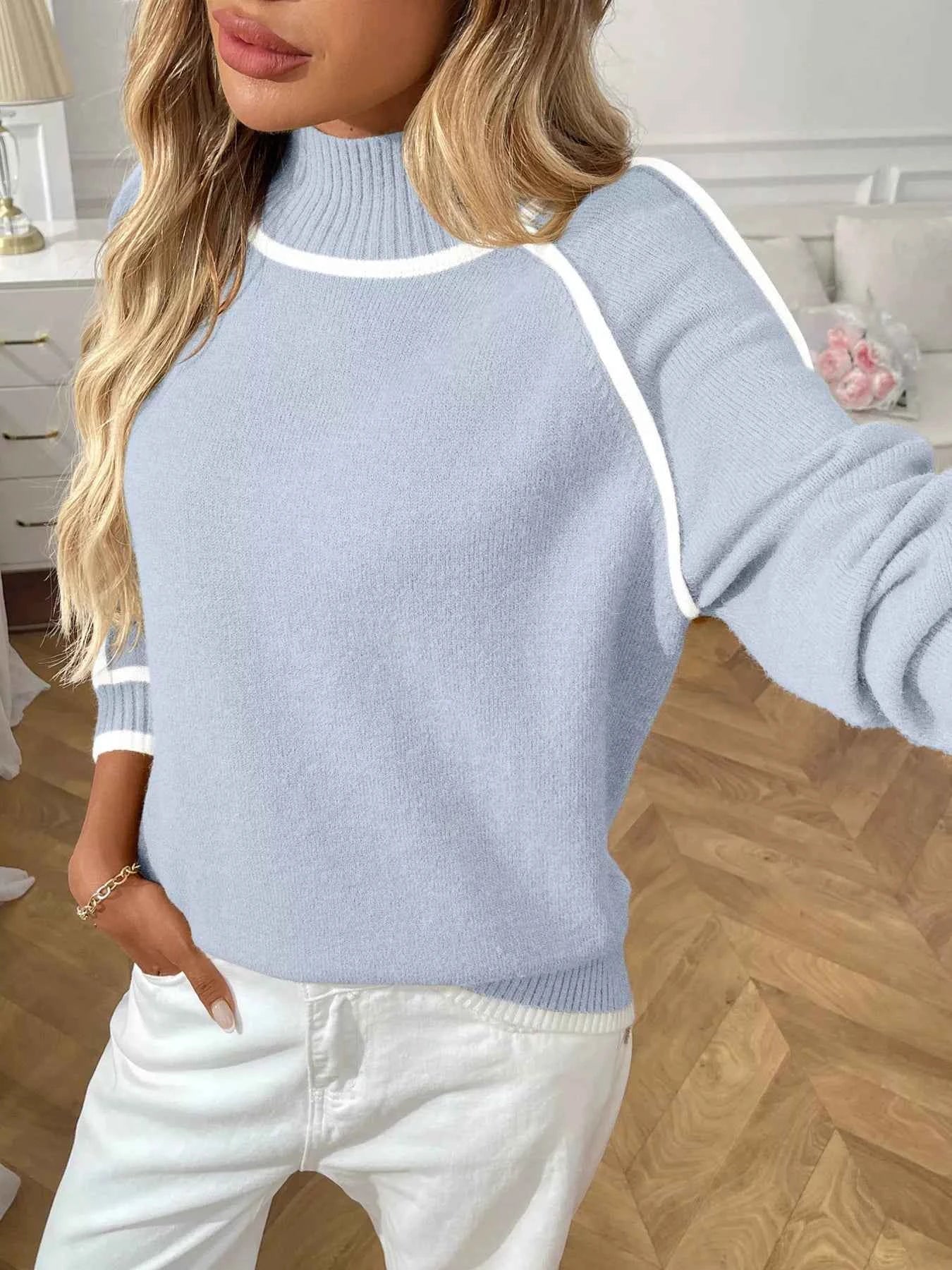 Contrast Trim Turtleneck Long Sleeve Sweater 89e11814f6eb4fd58a01f011ba46f1d2-Max-Origin