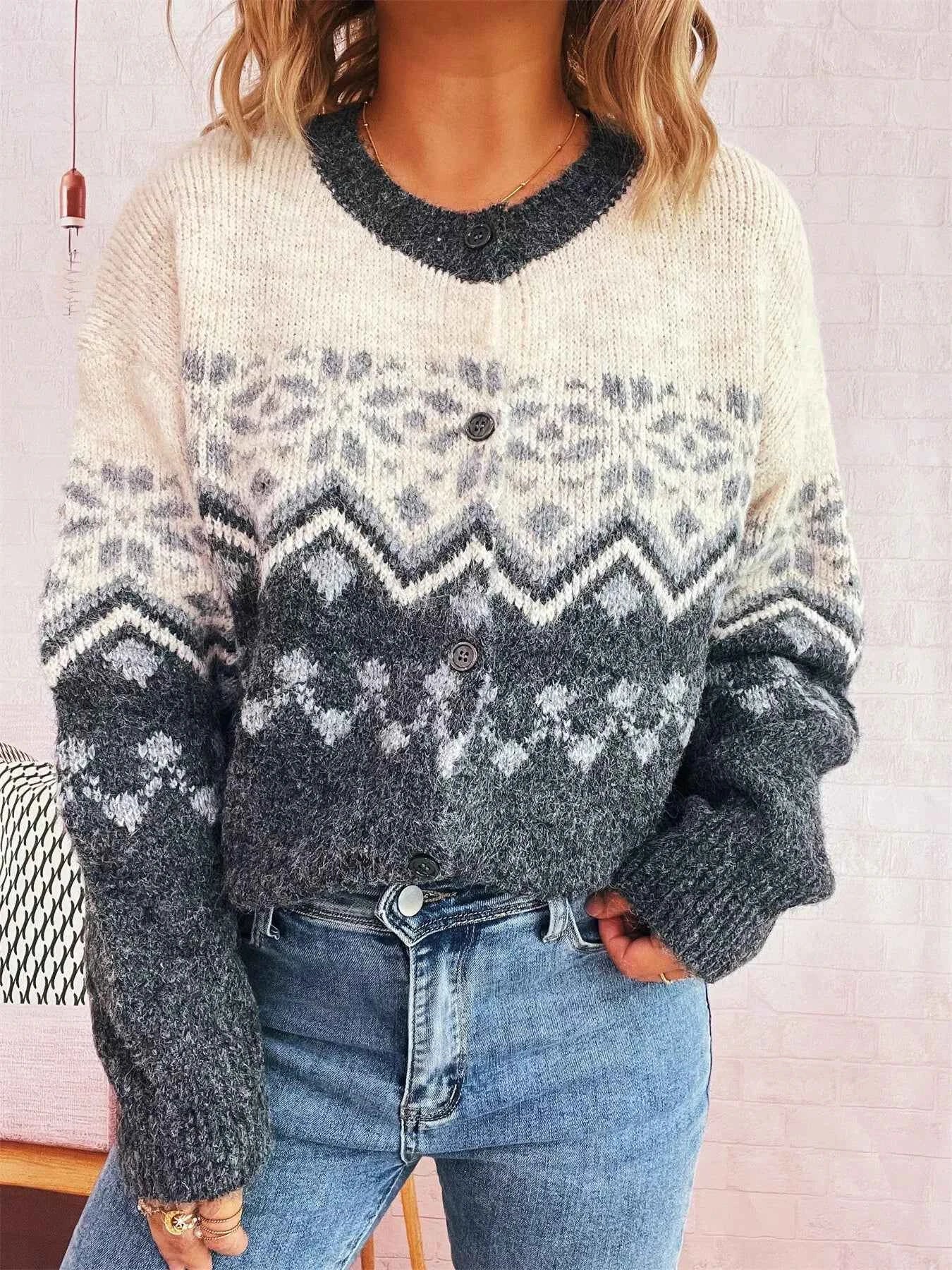 Christmas Button Up Drop Shoulder Cardigan Dark Gray One Size 8a0ad766bae2432c94a6b6e6d4610496-Max-Origin