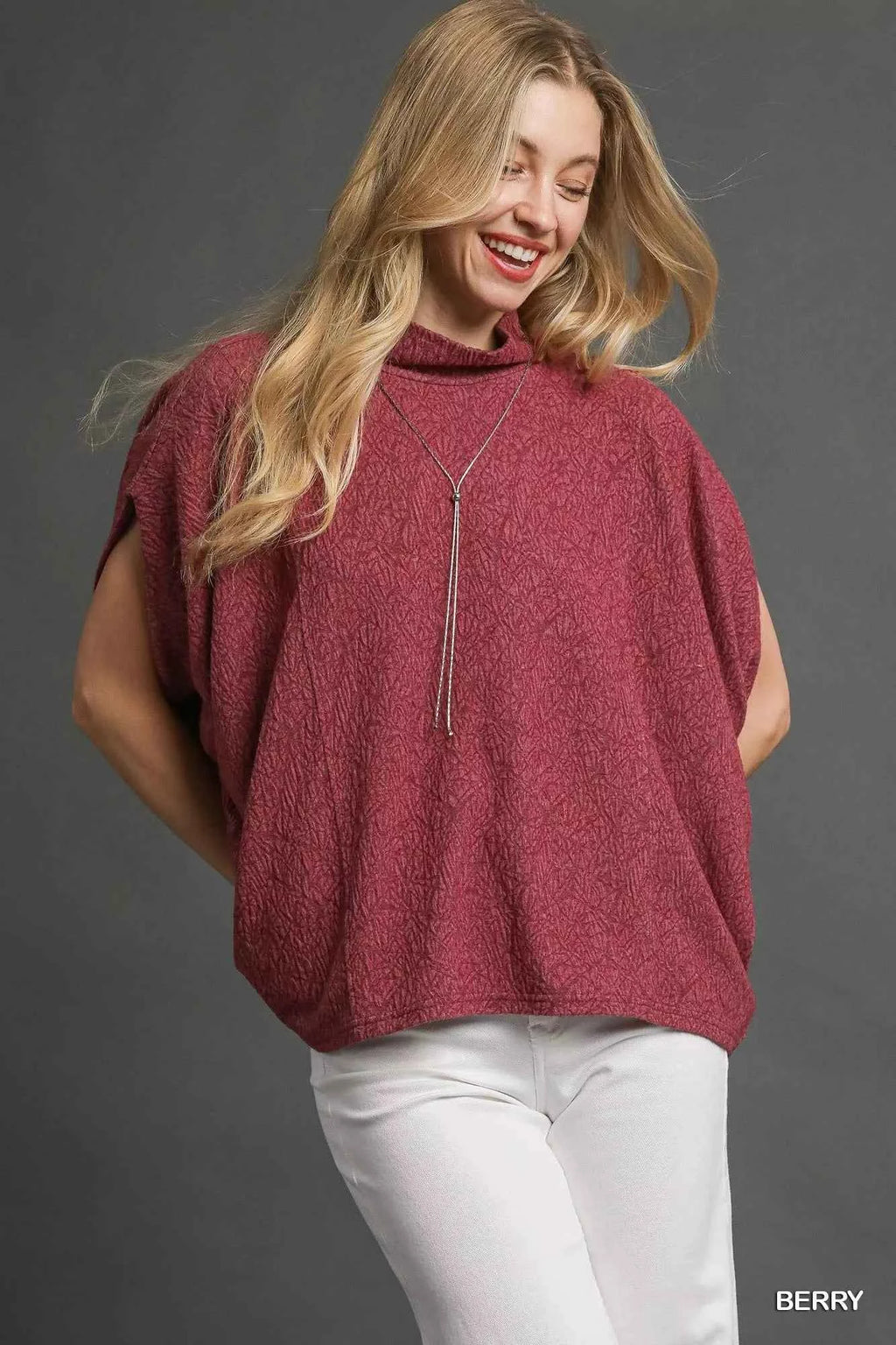 Umgee Textured Mock Neck Relaxed Top BERRY 8a6cc23d-2c9f-483a-90a9-e15fd40a16c5-Max-Origin