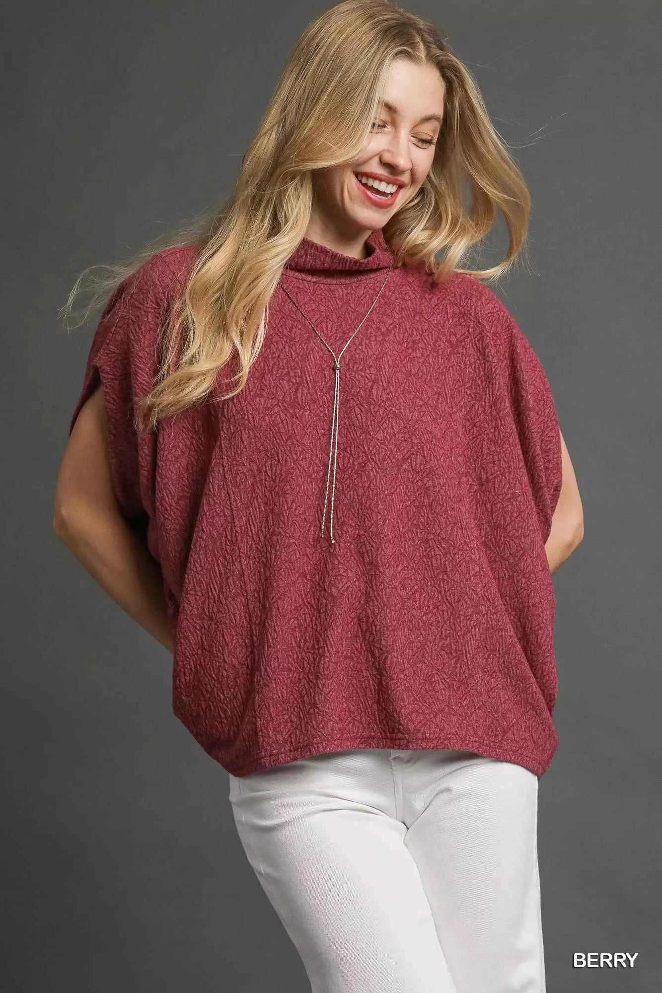 Umgee Textured Mock Neck Relaxed Top BERRY 8a6cc23d-2c9f-483a-90a9-e15fd40a16c5-Max-Origin