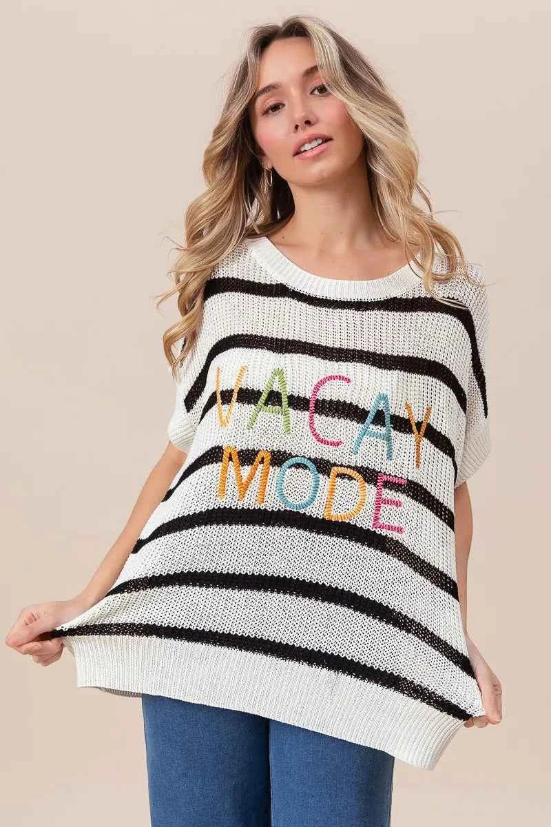 BiBi Vacay Mode Lettering Drop Shoulder Striped Sweater 8a8b0178b33b41c1a9778c40c072b33c-Max-Origin