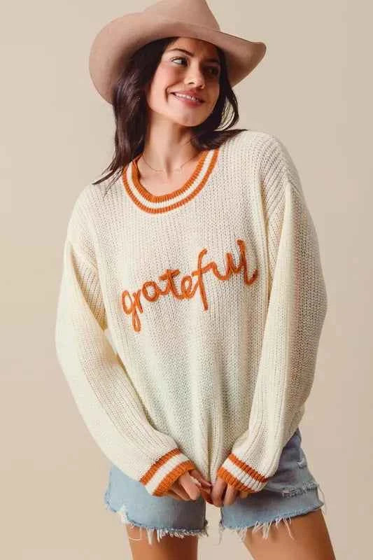 SO ME Thanksgiving Grateful Lettering Stitch Sweater 8abf8919a671478f8c24fe7fd2a79141-Max-Origin