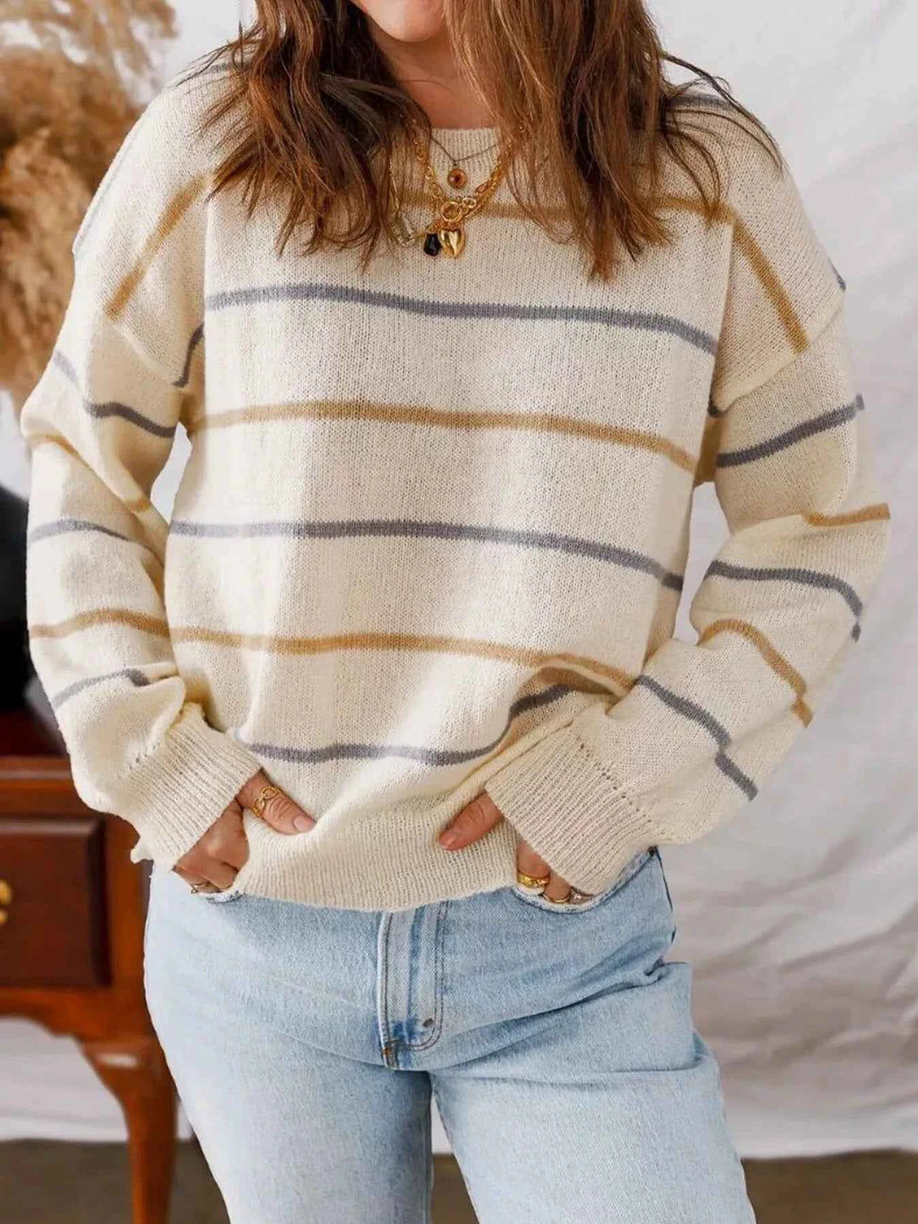 Striped Round Neck Drop Shoulder Sweater 8ac0eed9e5d74a6f8c5a881e6259932d-Max-Origin