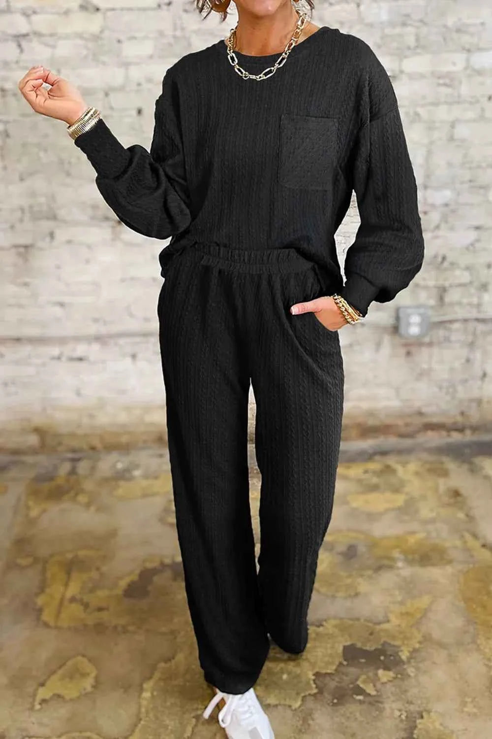 Round Neck Top and Pants Set Black 8ad1962f-b846-4abd-94ba-0fbb89b02bfe-Max-Origin