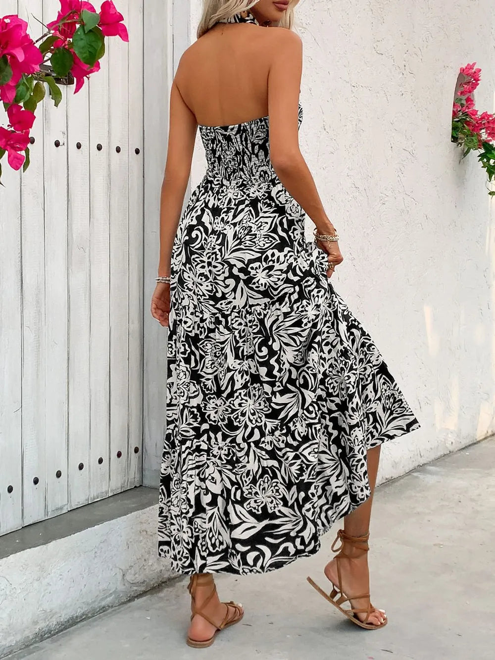 Perfee Backless Smocked Printed Sleeveless Midi Dress 8b12badf-4edc-42af-8323-765d47082af7-Max
