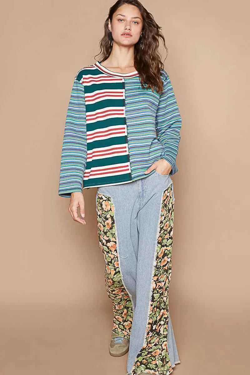 POL Color Block Striped Round Neck Long Sleeve T-Shirt 8b2cf7f8-7b4f-45a1-a179-1121638d7b7b-Max-Origin