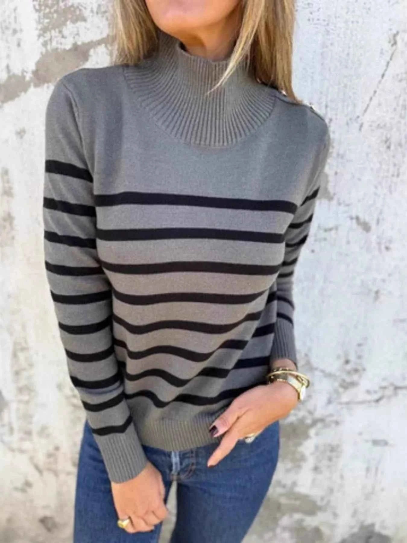 Full Size Striped Turtleneck Long Sleeve Sweater Plus Size Gray 8b349862ecdd4b61a8da73b937d6fb7d-Max-Origin