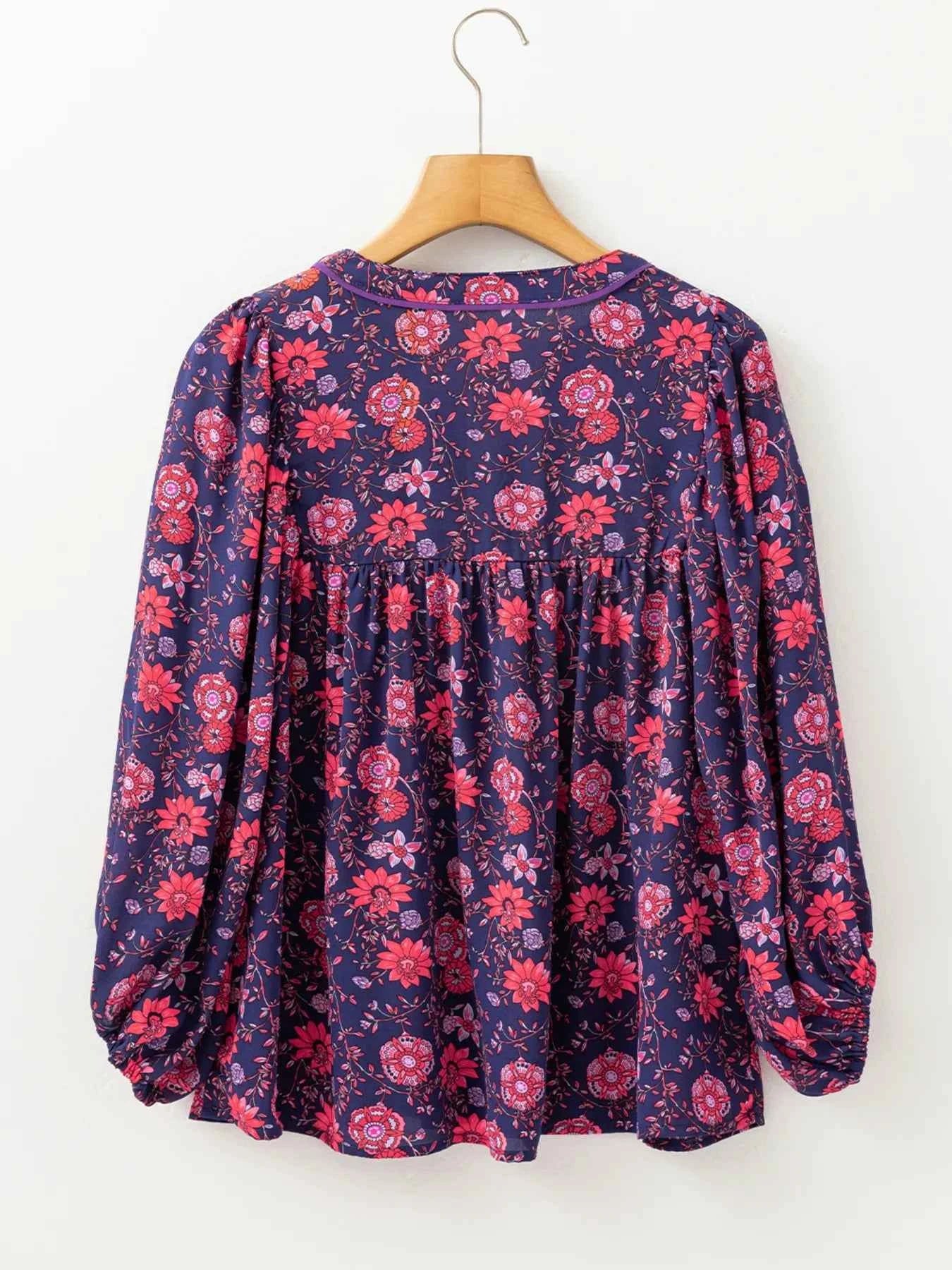 Floral Half Sleeve Split Neck Blouse Top 8b4d58cd3f6f447ab248d790a702e9f7-Max-Origin