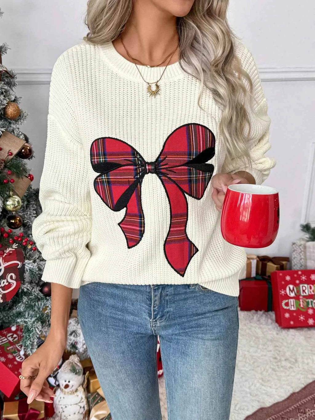 Christmas Bow Dropped Shoulder Sweater Ivory 8b57331888094a838a766c1603bf5e17-Max-Origin