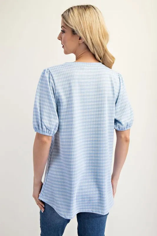 Celeste Full Size Gingham Print Top With Puff Sleeves Plus Size 8b5f407d-d780-4831-aebd-3959f1760ba9-Max