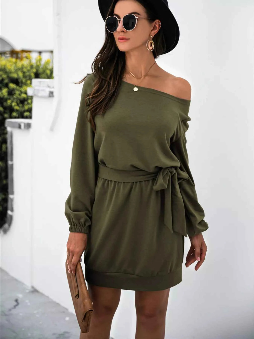 One Shoulder Tie Waist Dress Army Green 8b9d0aa2-3221-4a17-894c-5f454fba455a-Max-Origin