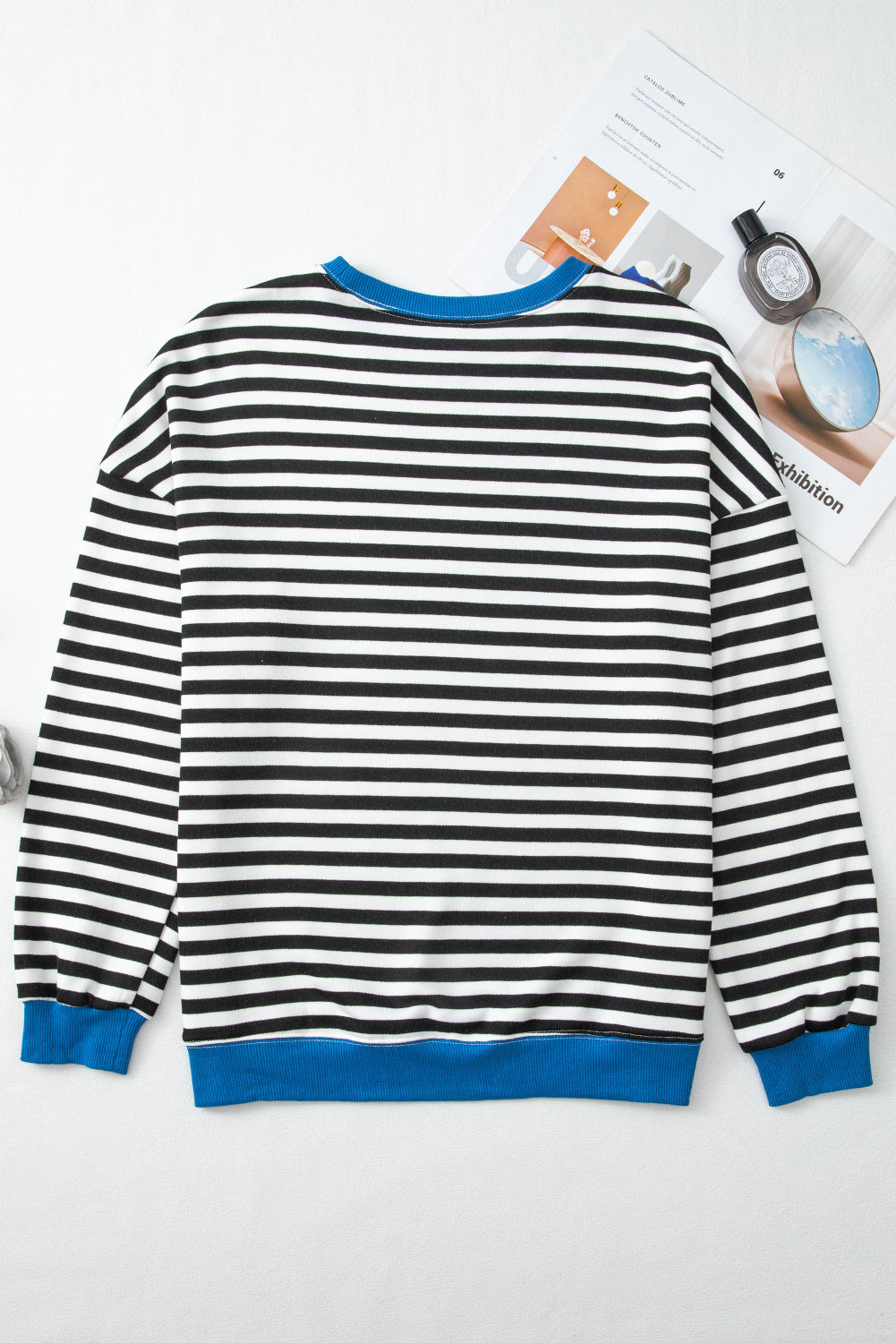 White Striped Contrast Trim Drop Shoulder Sweatshirt 8ba6d6792174cba5