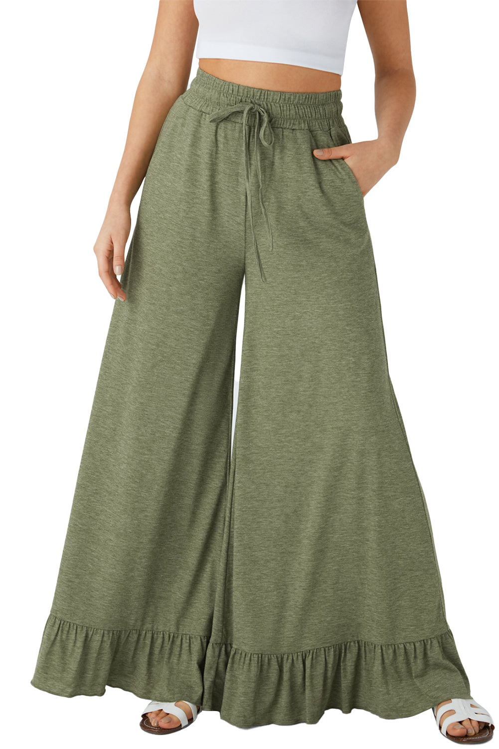 Dune Solid Color Ruffle Hem Wide Leg Pants 8bb8def61dfb3395