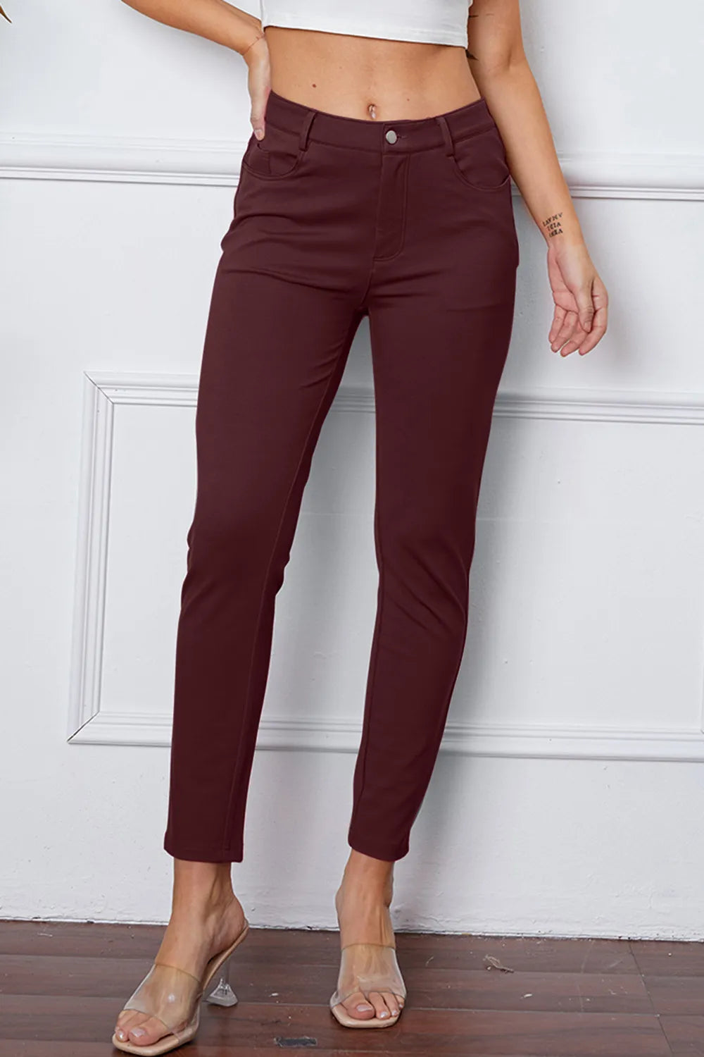 StretchyStitch Pants by Basic Bae Burgundy 8bc10361-488a-4f48-b56e-6857b3c18dc3-Max