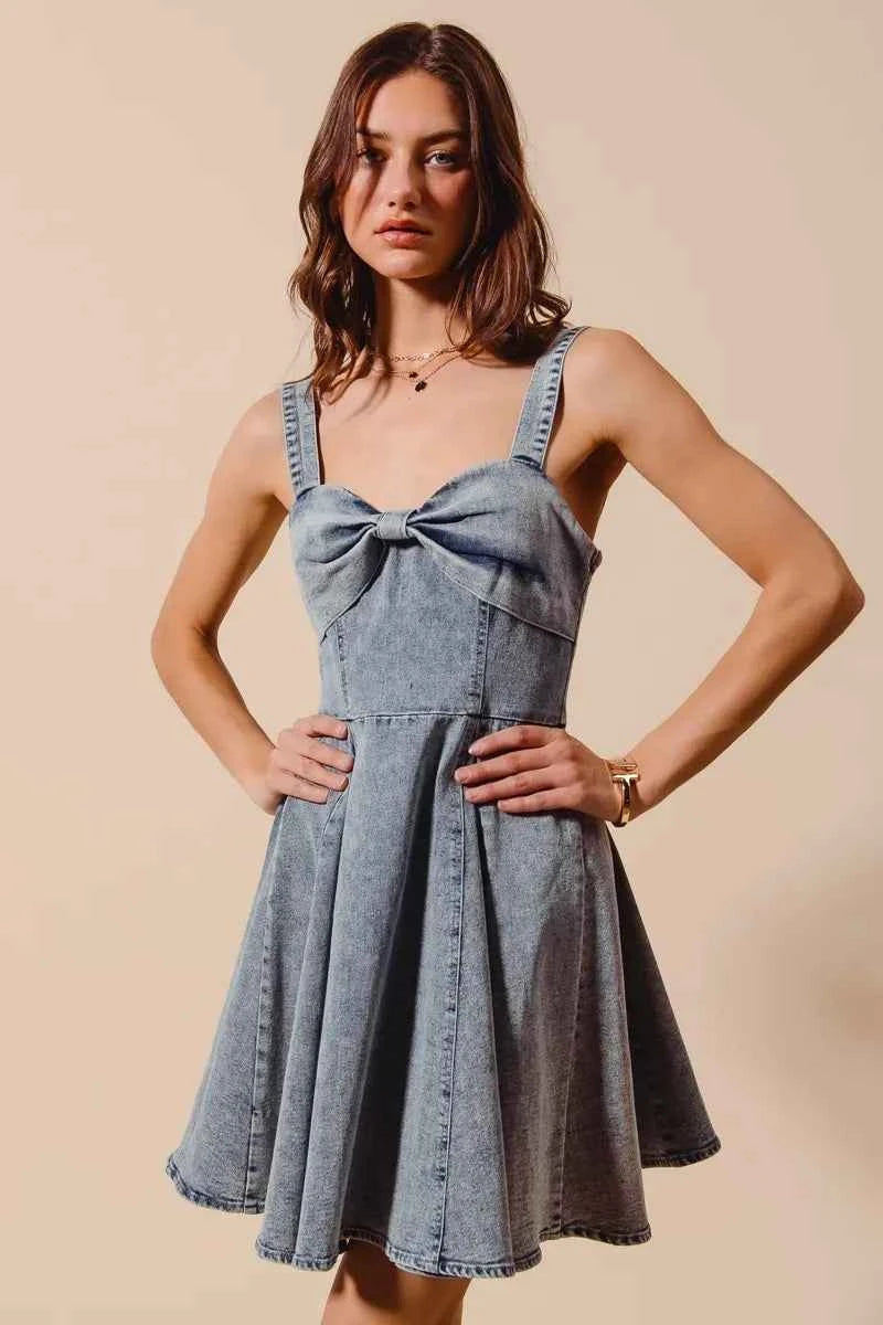 SO ME Mineral Washed Bow Ribbon Denim Flare Dress 8bc7981d5373477587d95b5f44bc5695-Max-Origin