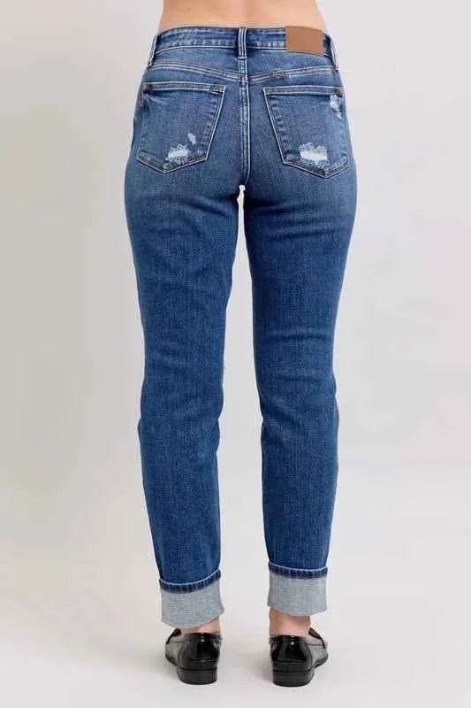 Judy Blue Full Size Mid Rise Boyfriend destroy Jeans with Yoke Pockets and Faux Selvedge Cuff Plus Size 8bd2671cdf304a5abfab49d73ac675d0-Max-Origin