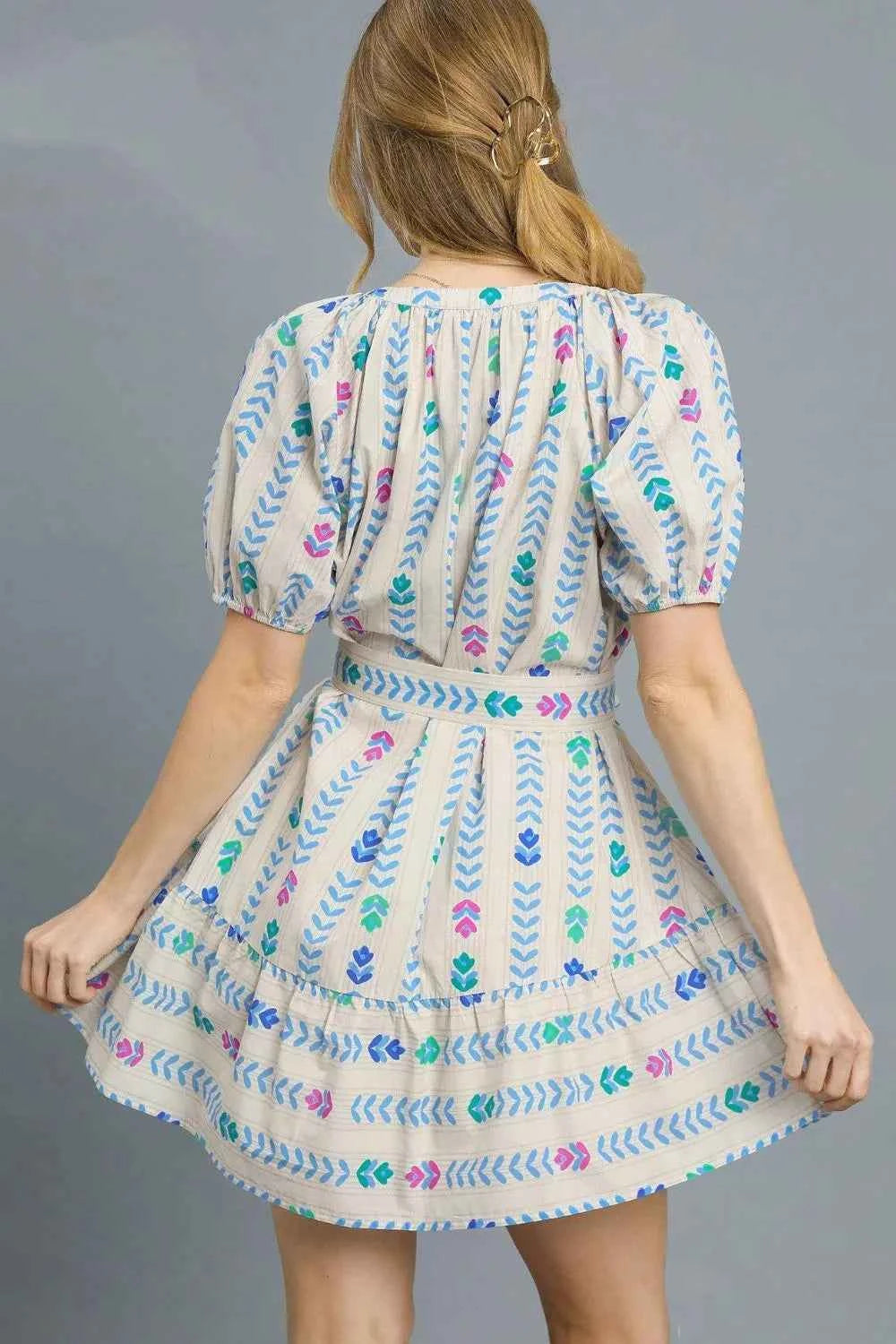 Umgee Printed Tie Waist Puff Short Sleeve Mini Dress 8be9197f-9016-4bf6-b1ef-bfb3c09dd3cc-Max-Origin