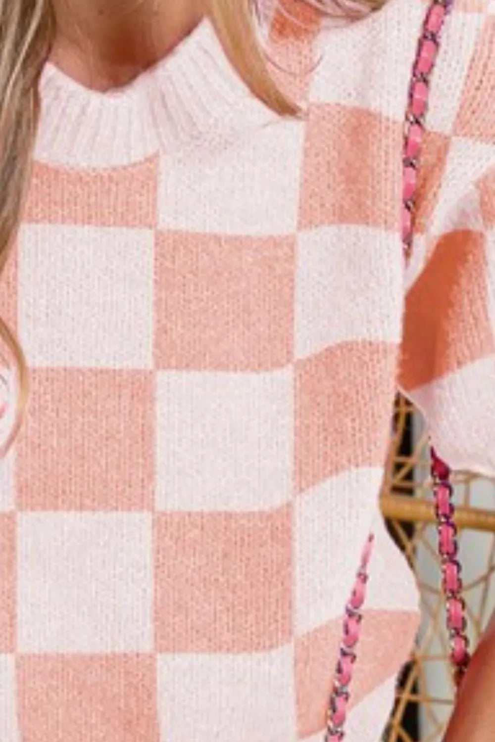 BiBi Check Pattern Short Puff Sleeve Sweater Top 8c60dfcf-c49b-4980-8756-a58466e19f7f-Max-Origin