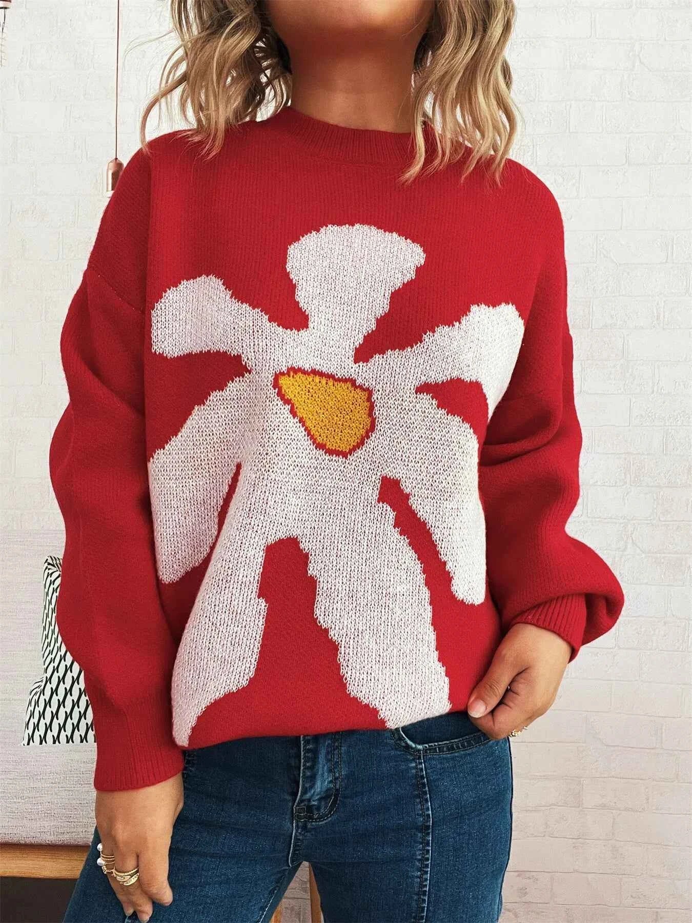 Flower Dropped Shoulder Sweater 8c6c6c3cc51f49448a0496eb782af69e-Max-Origin