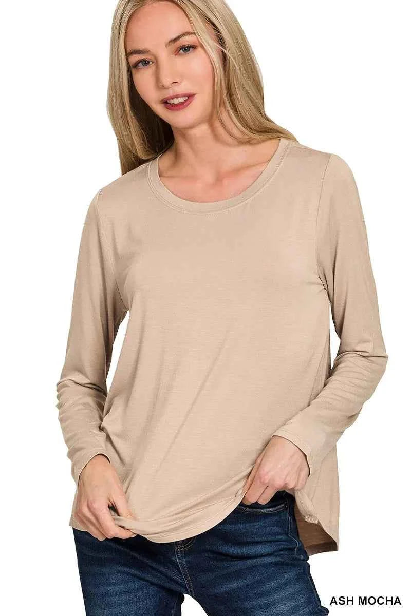 Zenana Flowy Round Hem Rayon Long Sleeve Top ASH MOCHA 8c746cfb194d42efa5830af1729776fe-Max-Origin