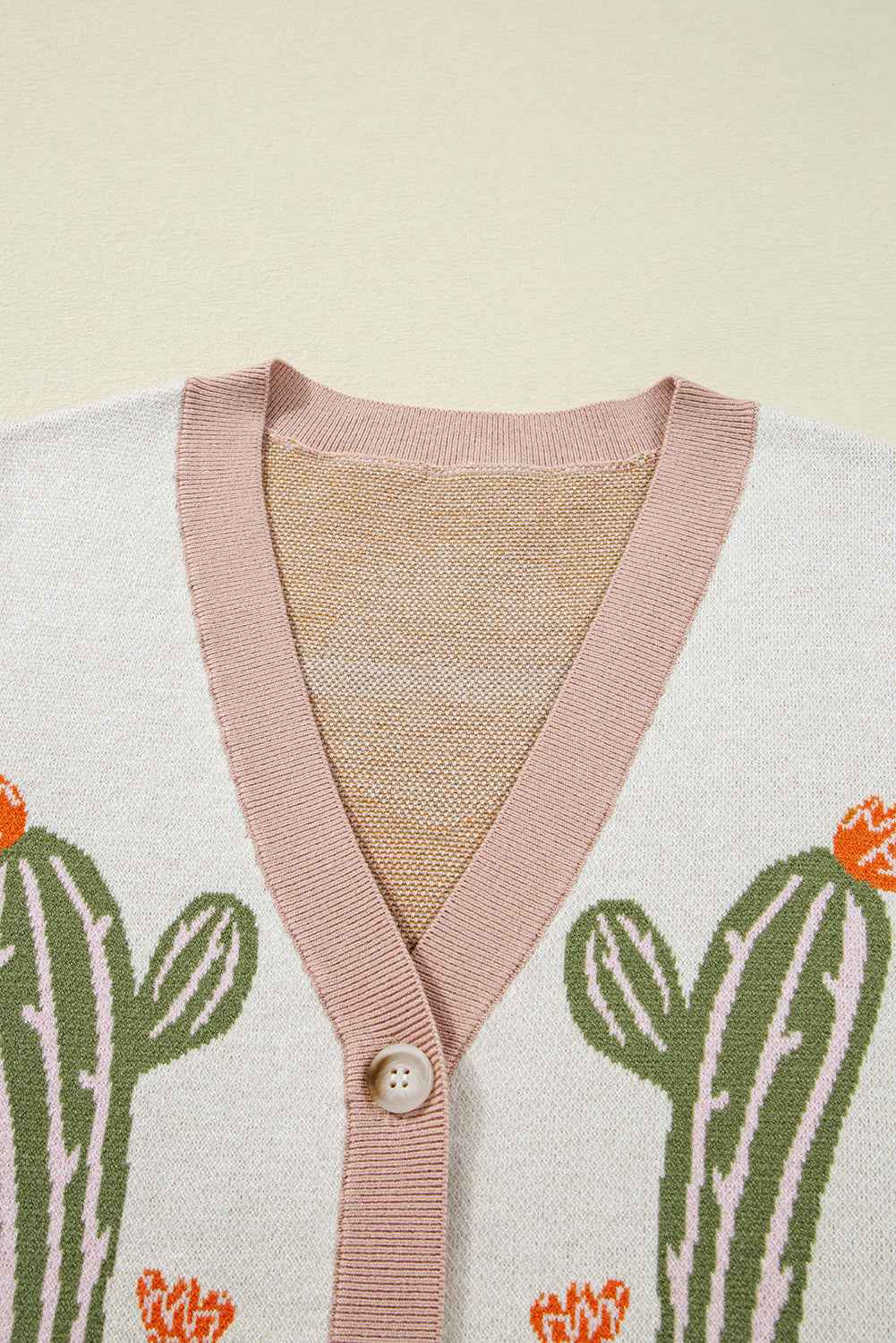 Apricot Cactus Pattern Button Front Knit Cardigan 8c83c7869fd1f788