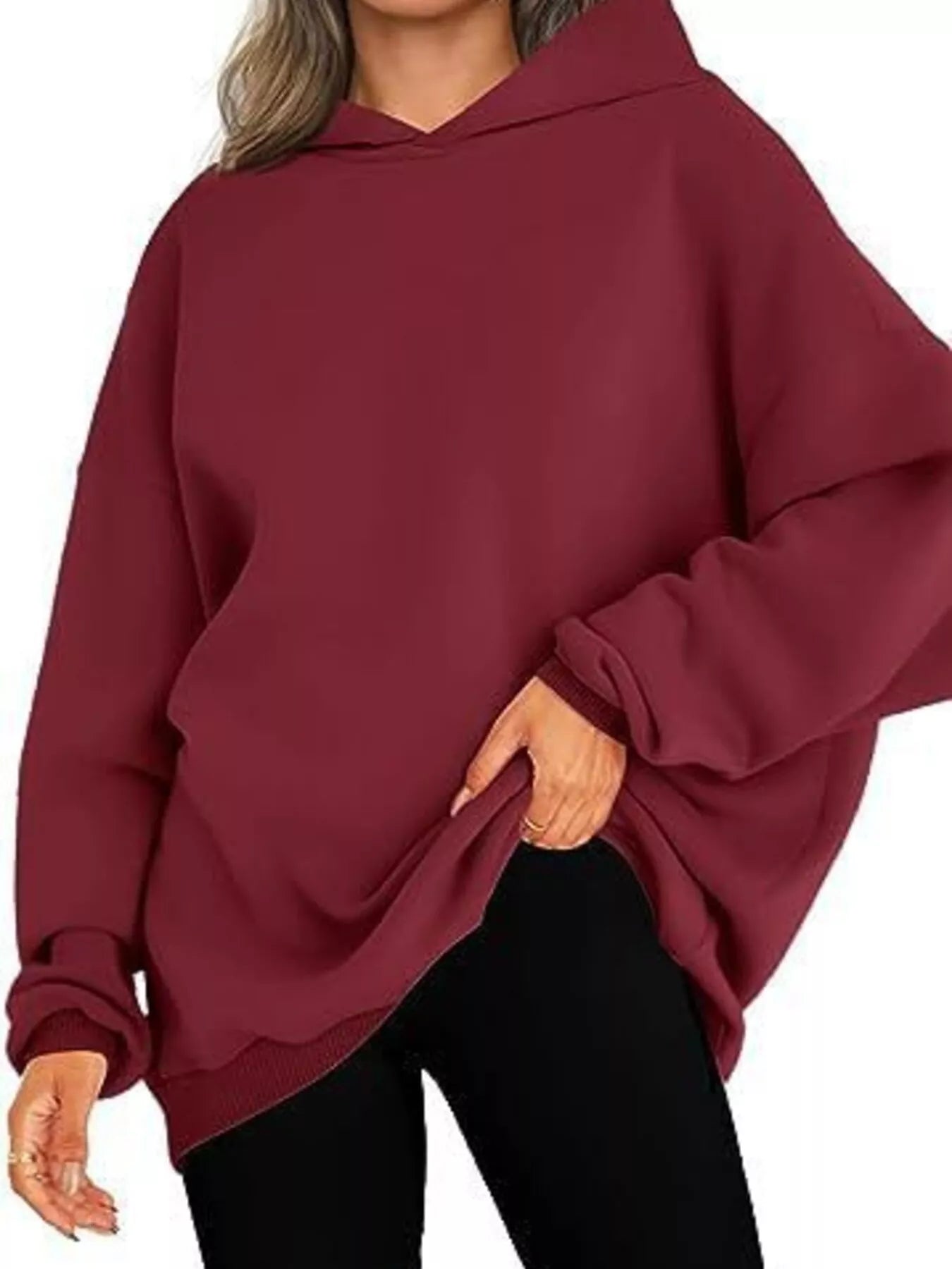 Drop Shoulder Long Sleeve Hoodie Wine Red 8cb1cc01a55444fd8271fd6a63fa6096-Max-Origin