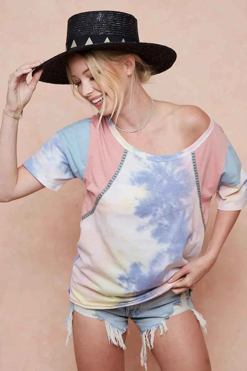 BiBi Tie Dye Printed Cotton Color Block T-Shirt 8cb471865c6a4887aa984e7aa09b0c5a-Max-Origin