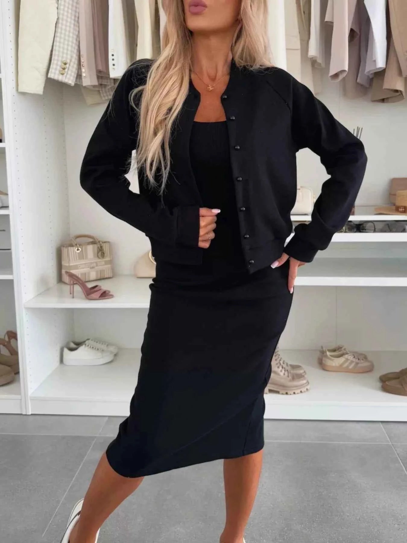 Full Size Slit Square Neck Dress and Outerwear Set Plus Size Black 8cb931ea-f994-4893-8d97-01adb02e6025-Max-Origin