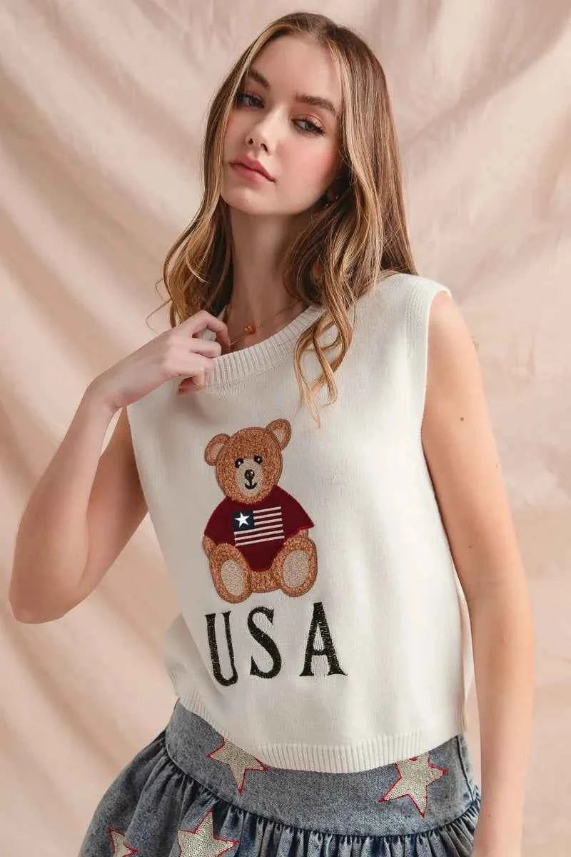 SO ME Teddy Bear Wearing An American Flag With Usa Embroidered Sweater Vest 8cc6f350fac642eabaf66b92f5ffe0dc-Max-Origin