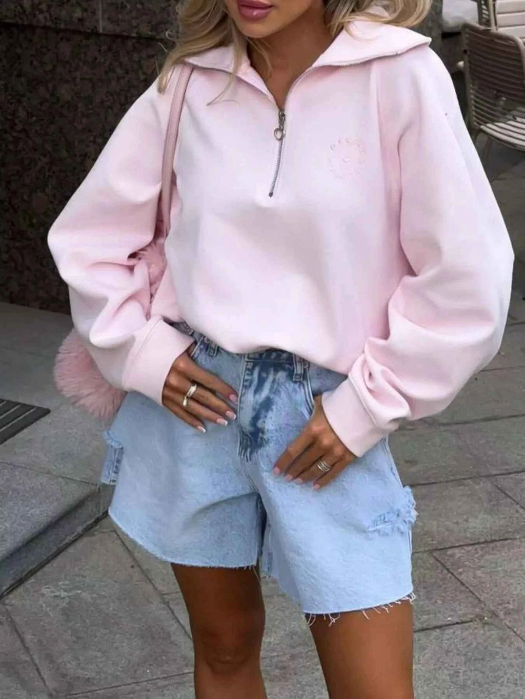 Half Zip Long Sleeve Sweatshirt Blush Pink 8cd27e4b-a261-481e-b0dc-28229430f086-Max-Origin