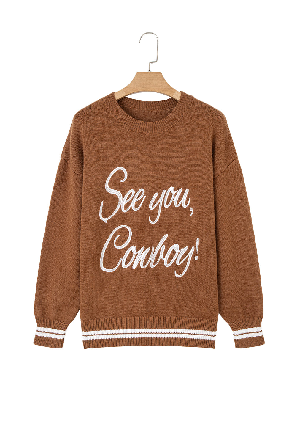Peach Blossom Letter Embroidered Graphic Sweater Coffee 52%Viscose+26%Polyester+22%Polyamide 8cd35aa3421f4f3e