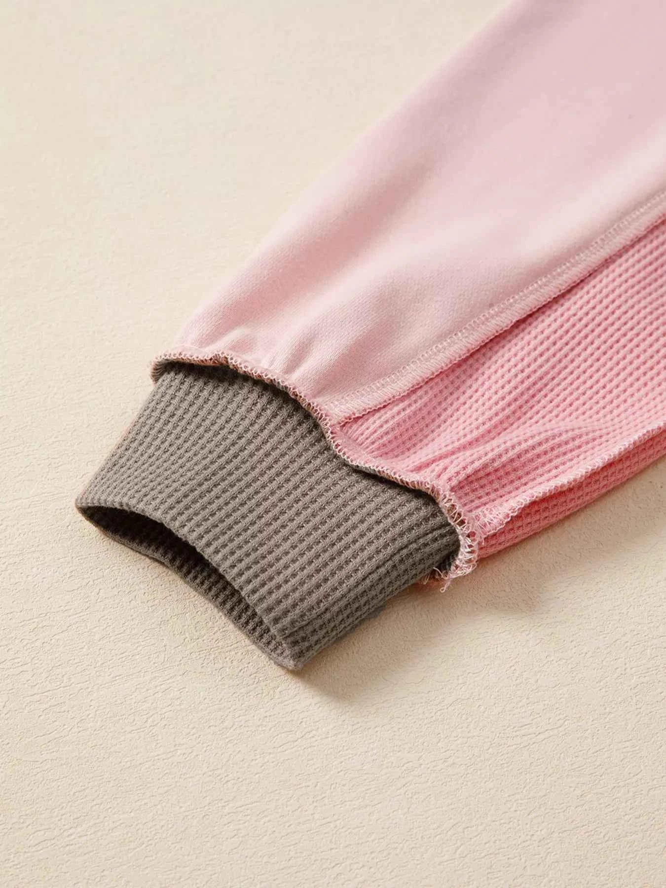 Color Block Mix Texture Waffle Patchwork Oversize Sweatshirt 8cd65f14b4c34ab385013c203a15f6a8-Max-Origin