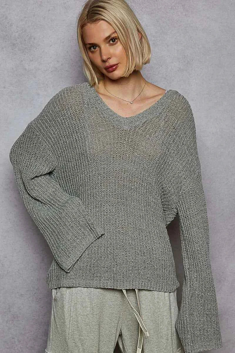 POL Oversized V-Neck Knit Top Dark Gray 8ce94945-c079-4ced-96bb-8069f5f1149a-Max-Origin