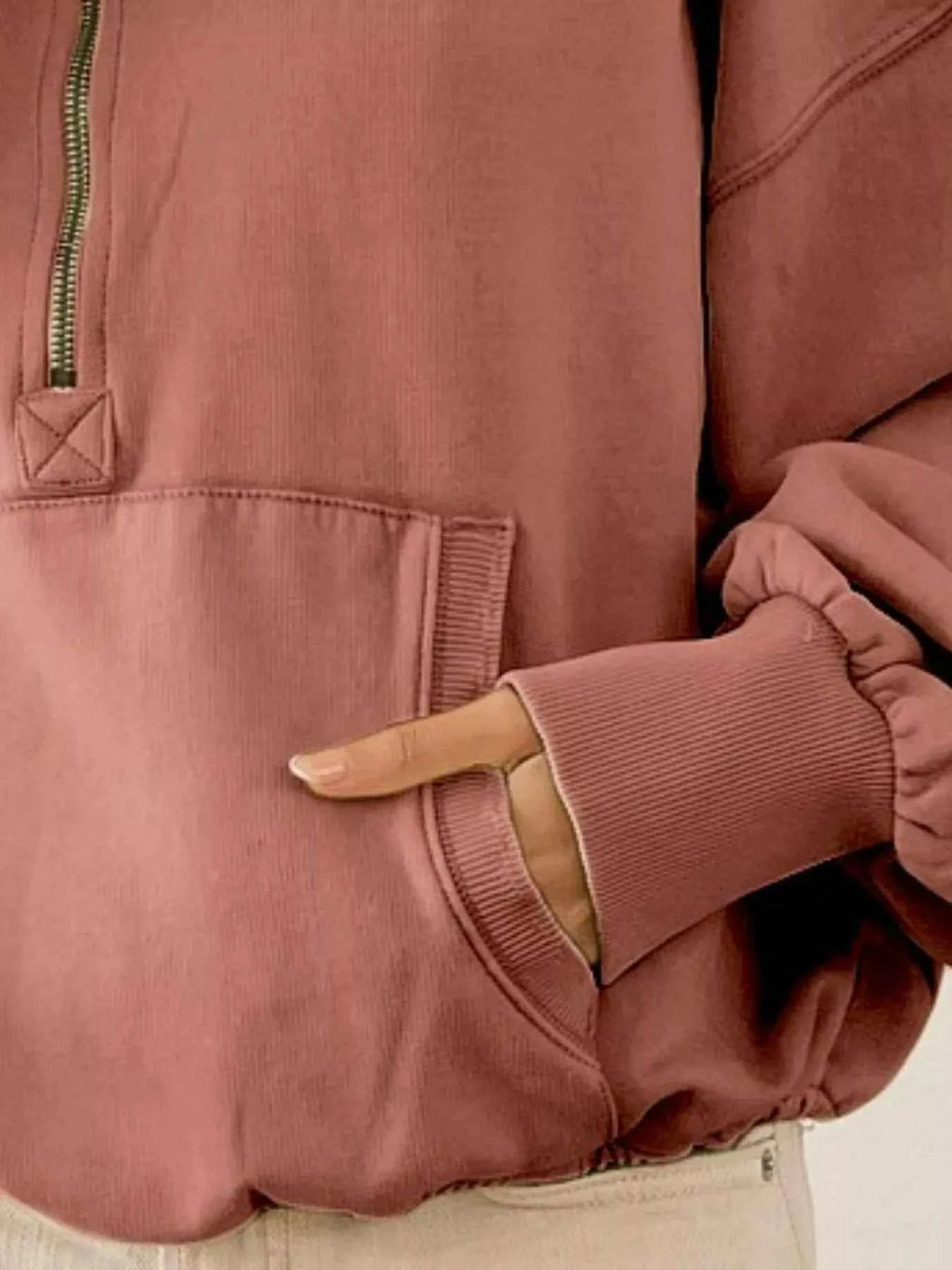 BiBi Stitch Detailed Elastic Hem Half Zip Fleece Hoodie 8d2b3ea1-fafa-49a4-b014-b9e7409f6a85-Max-Origin