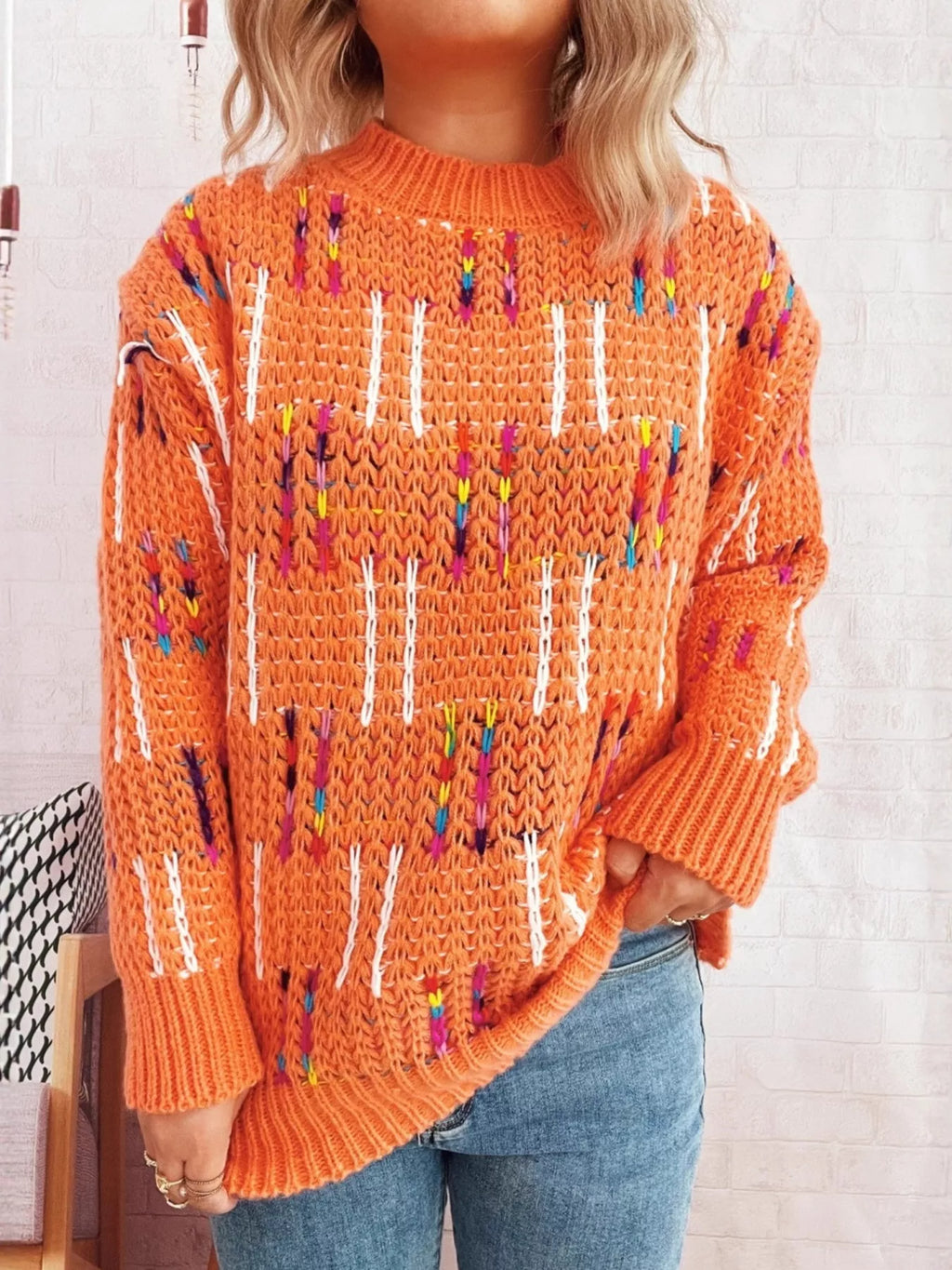 Colorful Round Neck Long Sleeve Sweater 8d63ea06f5b149ed90b334941589c33d-Max-Origin