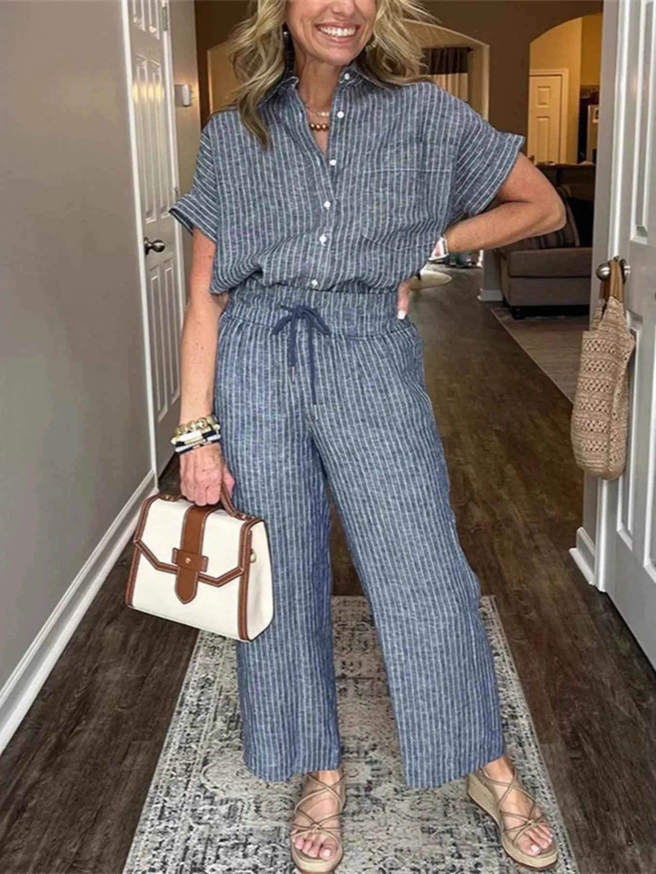 Full Size Striped Button-Up Shirt and Wide Leg Pants Casual Set Plus Size Dark Gray 8d829fdaf1b7450da5827a5ae26dfd1c-Max-Origin