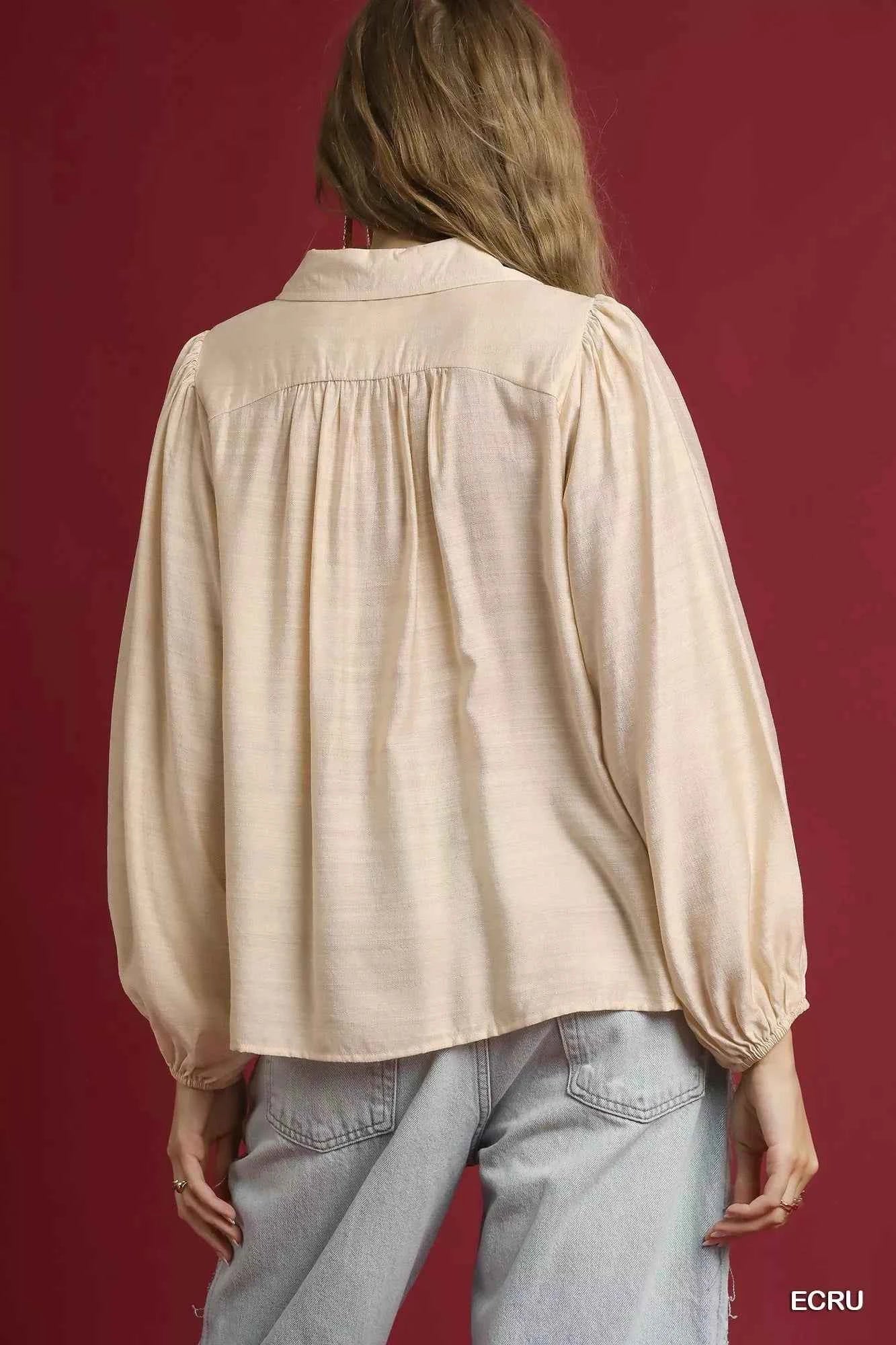 Umgee Long Sleeve Blouse with Leopard Print Trim 8da02b5d-d172-4a17-a743-1561fa664484-Max-Origin