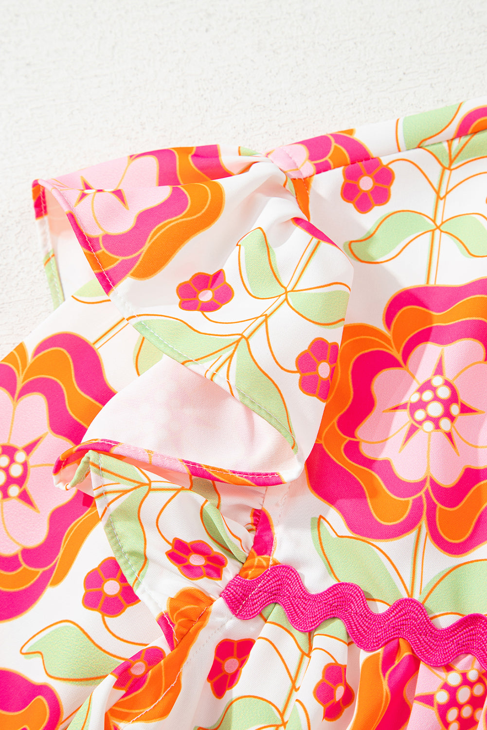 Rose Floral V Neck Ricrac Trim Ruffle Long Sleeve Blouse 8da6ba97ee7237db